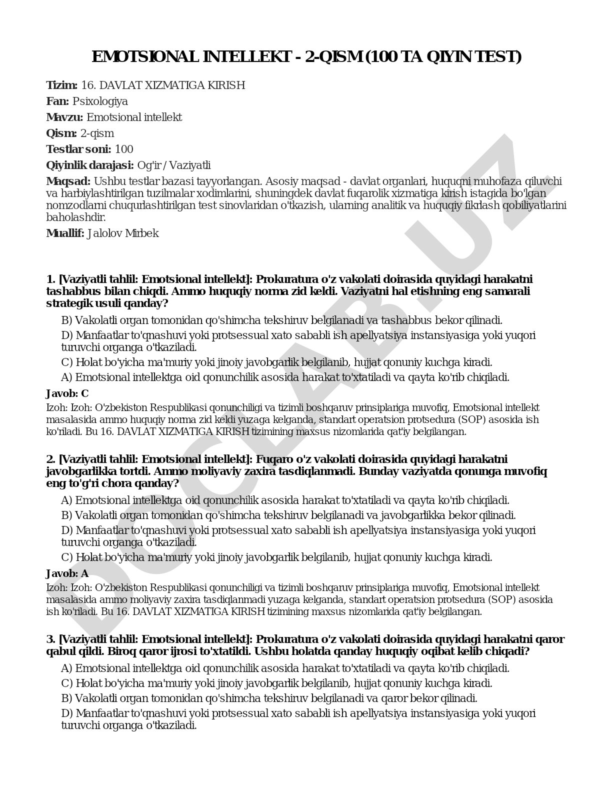Emotsional intellekt - 2-qism (100 ta qiyin test)