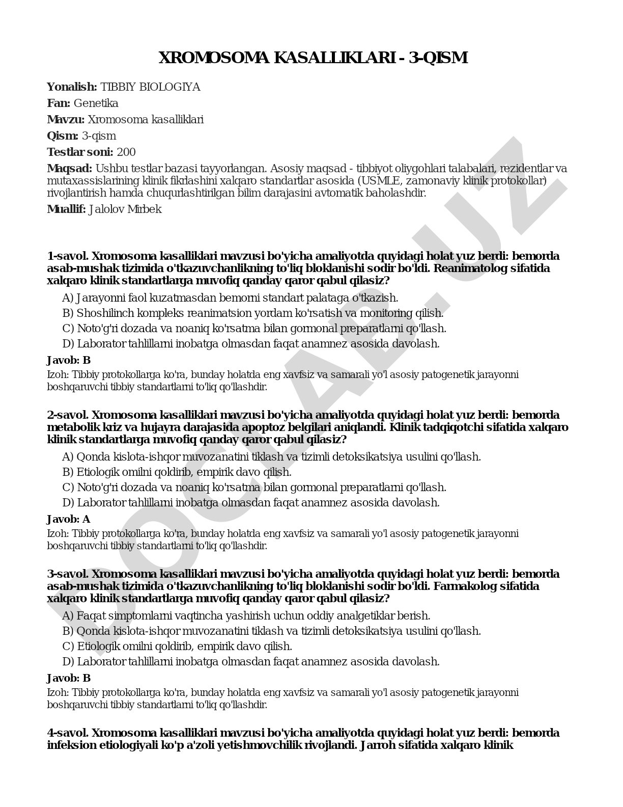 Xromosoma kasalliklari - 3-qism