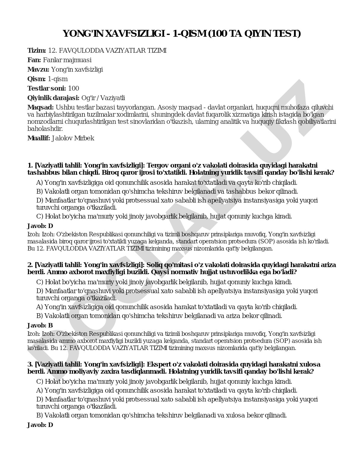 Yong'in xavfsizligi - 1-qism (100 ta qiyin test)