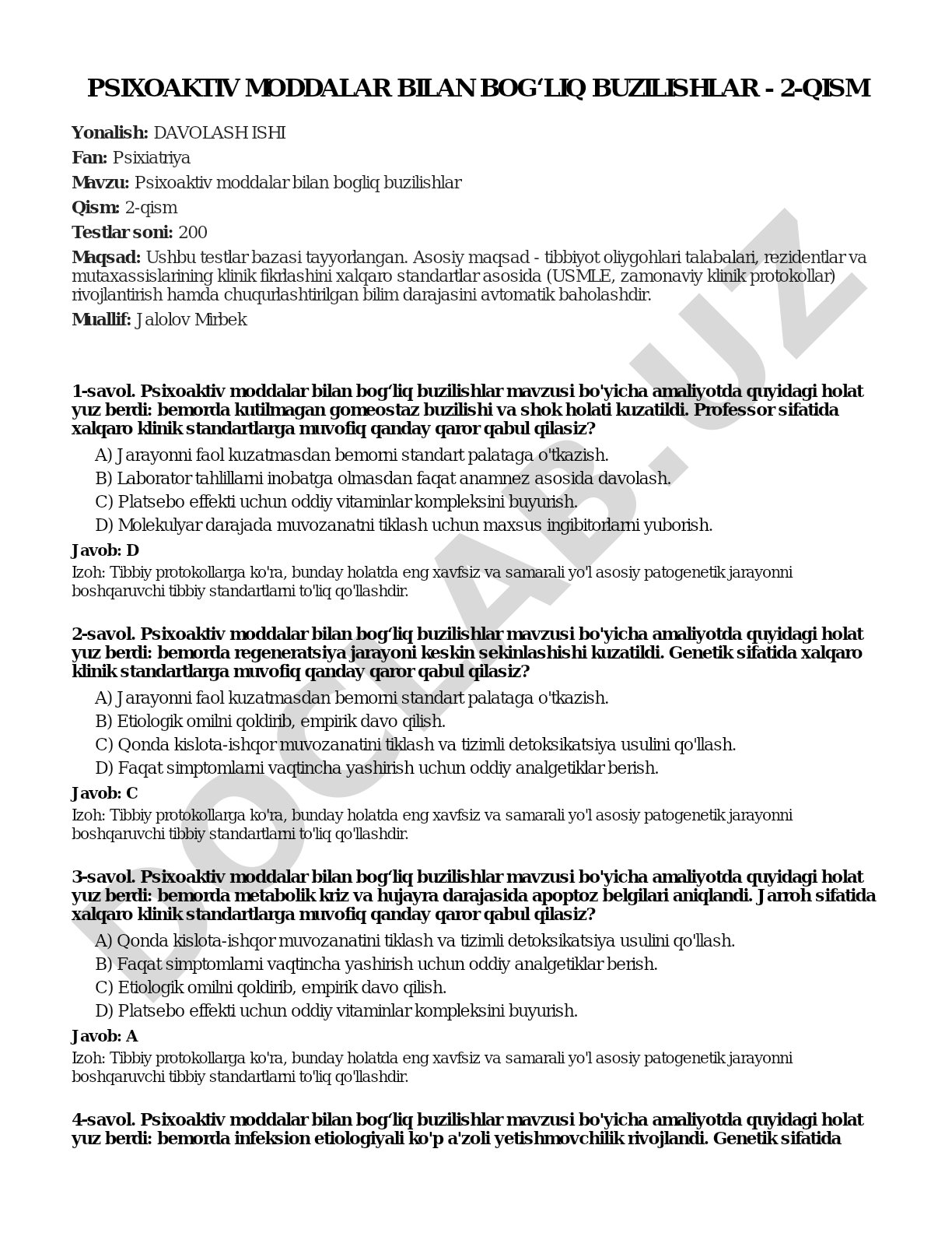 Psixoaktiv moddalar bilan bog'liq buzilishlar - 2-qism