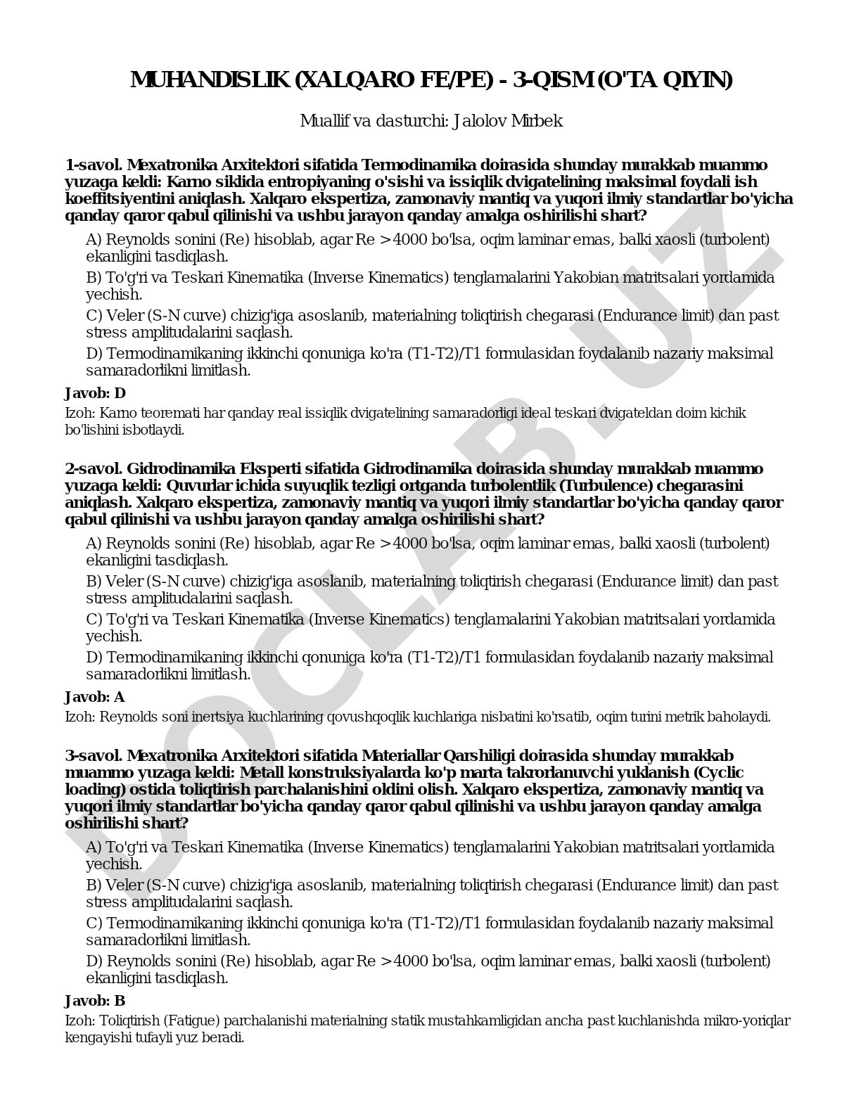 Muhandislik (xalqaro FE/PE) - 3-qism (o'ta qiyin)