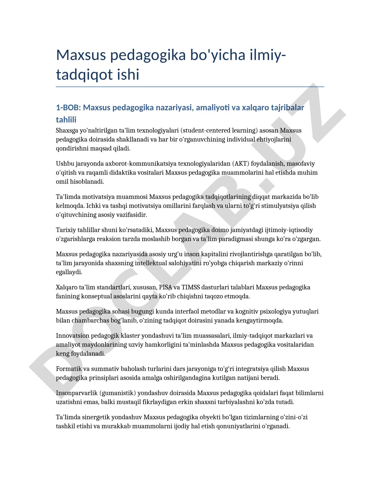 Maxsus pedagogika nazariyasi, amaliyoti va xalqaro tajribalar tahlili