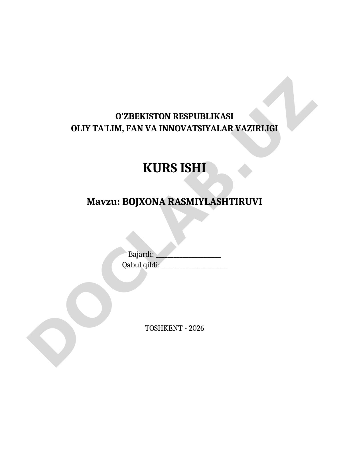 Kurs ishi bojxona rasmiylashtiruvi mavzusida, nazariy va amaliy jihatlari yoritilgan