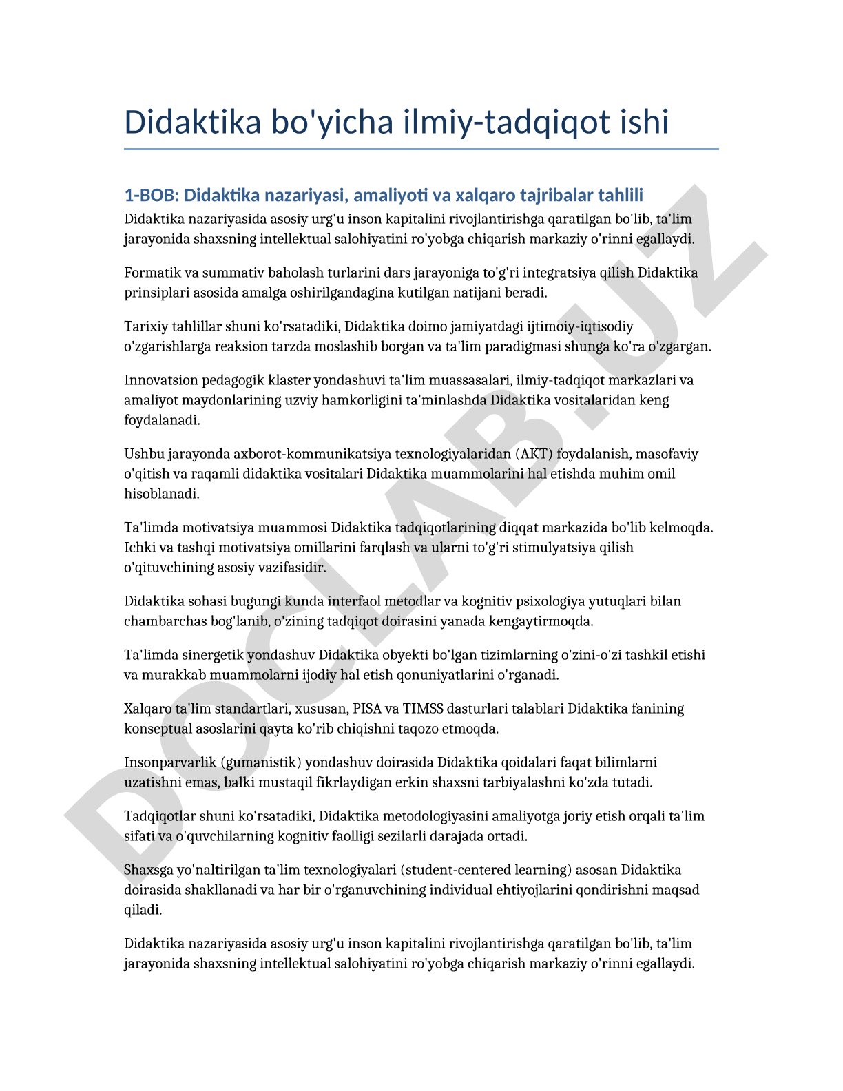 Didaktika nazariyasi, amaliyoti va xalqaro tajribalar tahlili