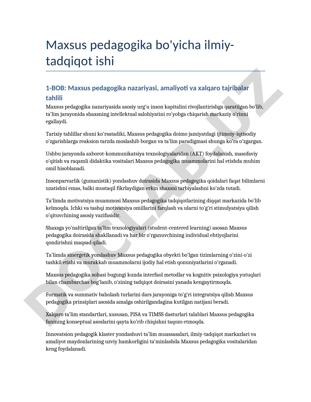 Maxsus pedagogika nazariyasi, amaliyoti va xalqaro tajribalar tahlili