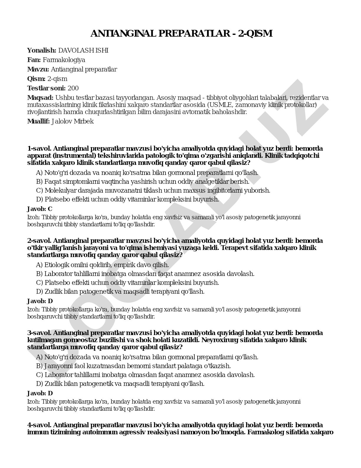 Antianginal preparatlar - 2-qism