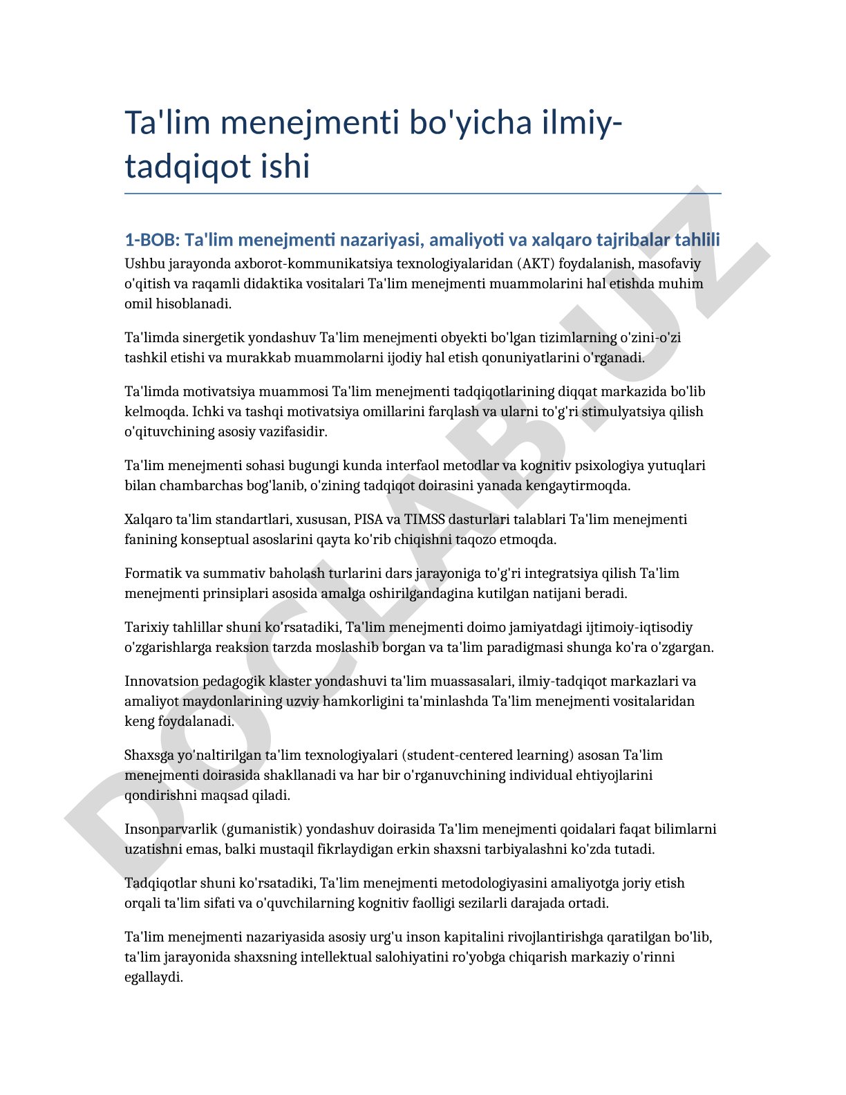 Ta'lim menejmenti nazariyasi, amaliyoti va xalqaro tajribalar tahlili