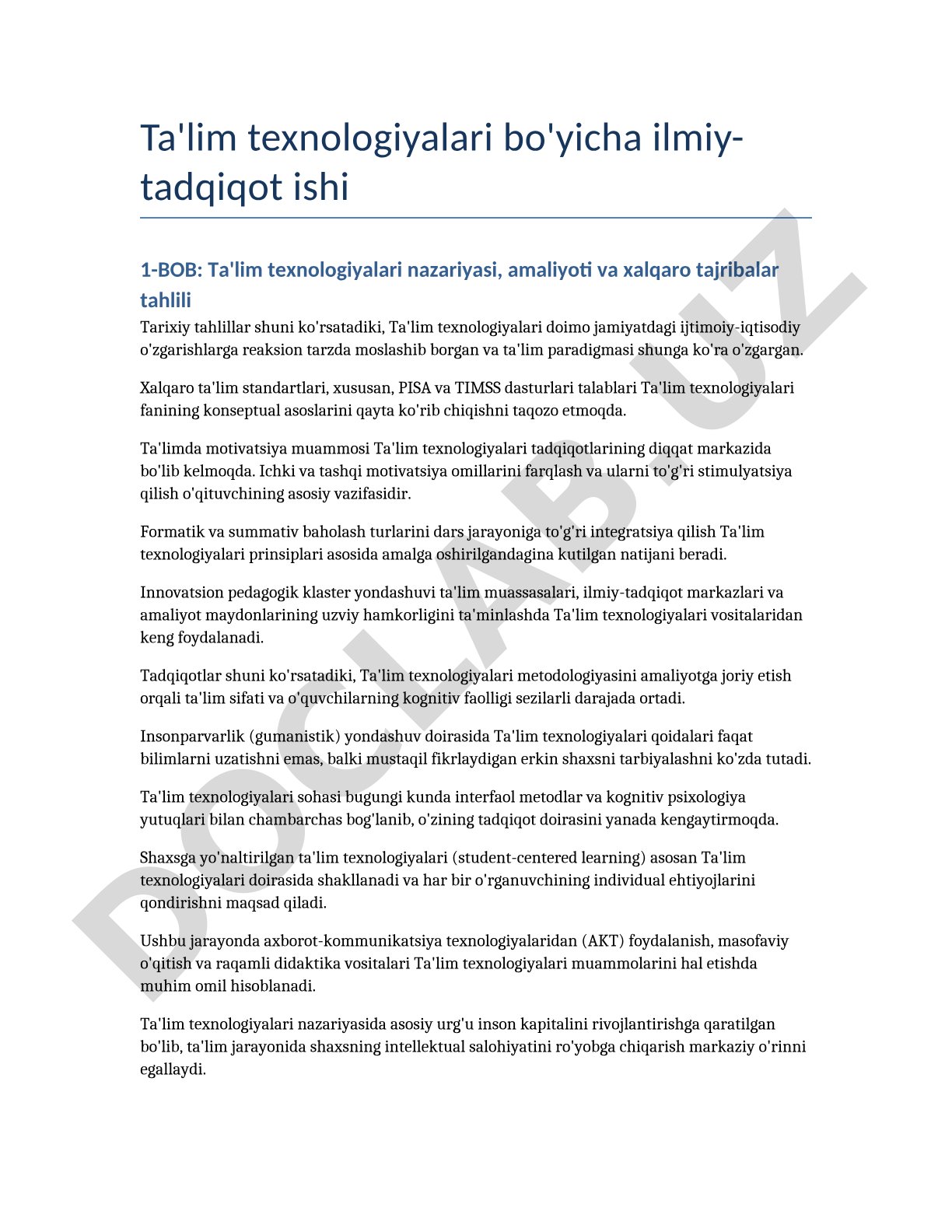 Ta'lim texnologiyalari bo'yicha ilmiy-tadqiqot ishi