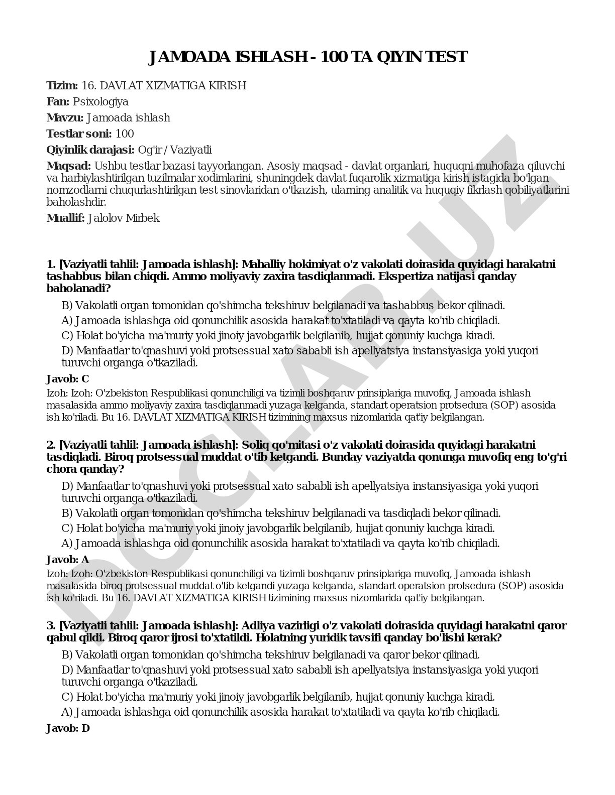 Jamoada ishlash - 100 ta qiyin test