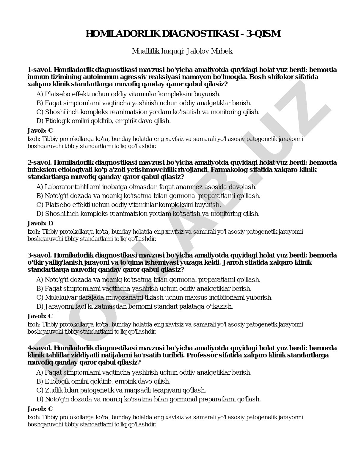 Homiladorlik diagnostikasi - 3-qism