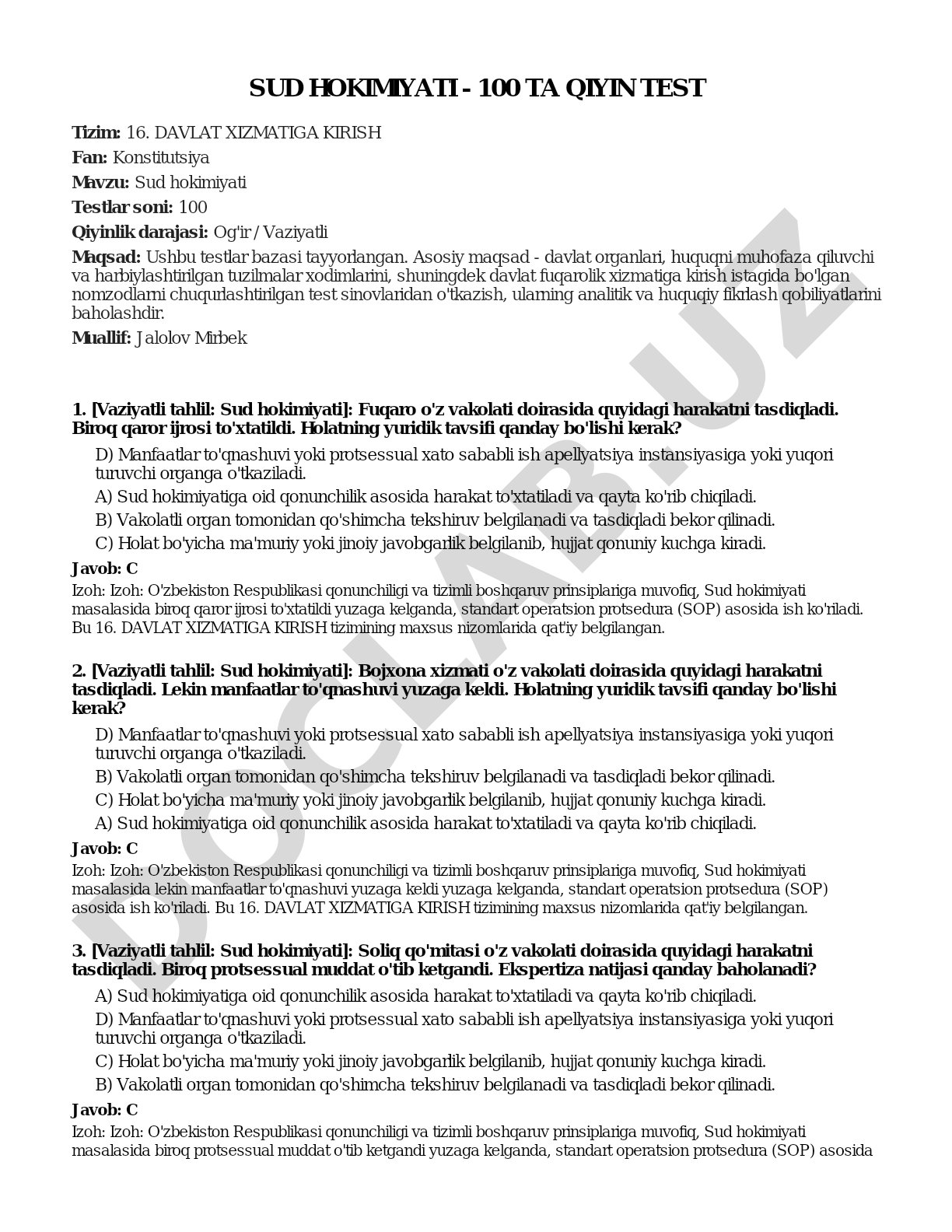 Sud hokimiyati - 100 ta qiyin test