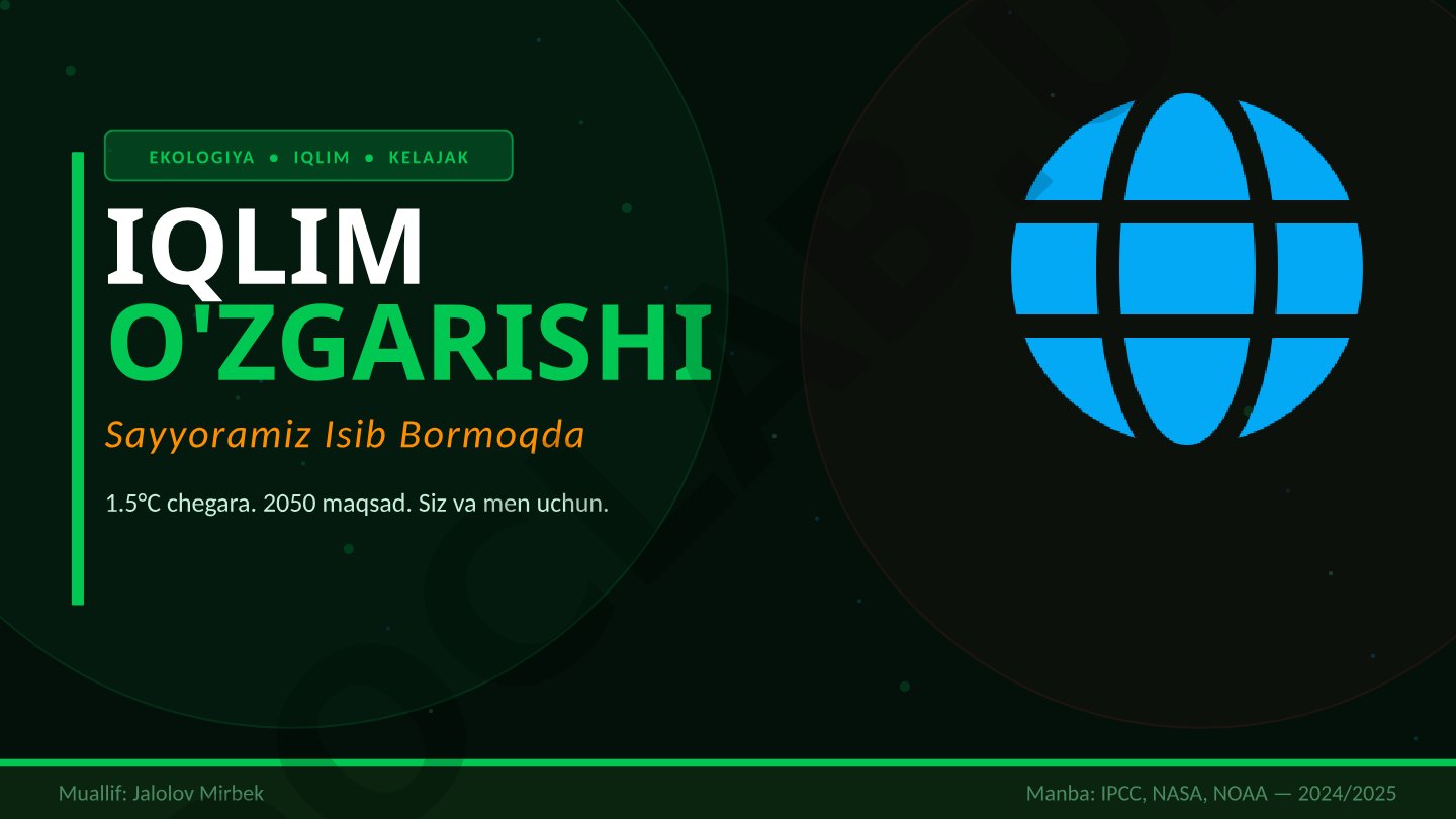 EKOLOGIYA • IQLIM • KELAJAK IQLIM O'ZGARISHI Sayyoramiz Isib Bormoqda 1.5°C chegara