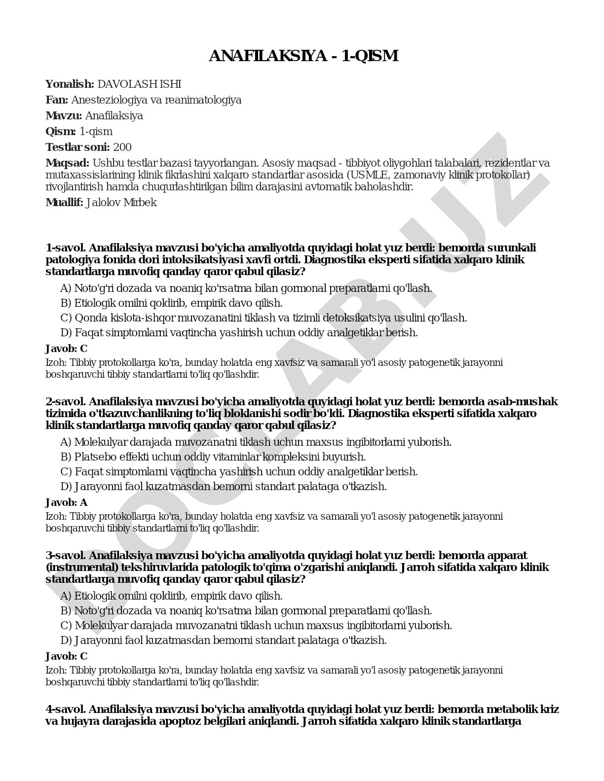 Anafilaksiya - 1-qism