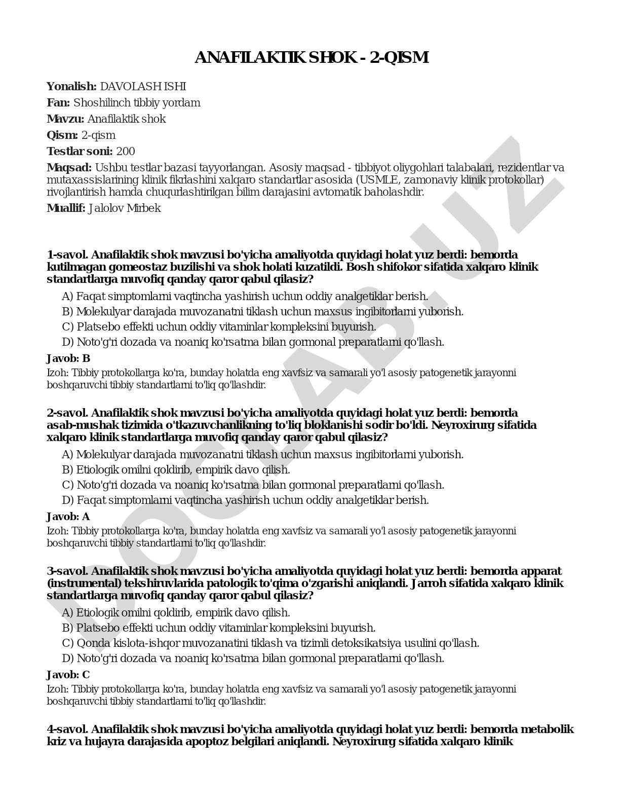 Anafilaktik shok - 2-qism