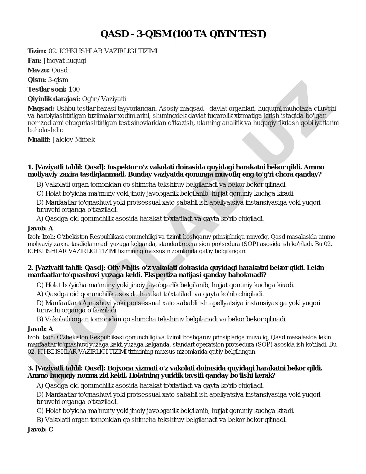 Qasd - 3-qism (100 ta qiyin test)