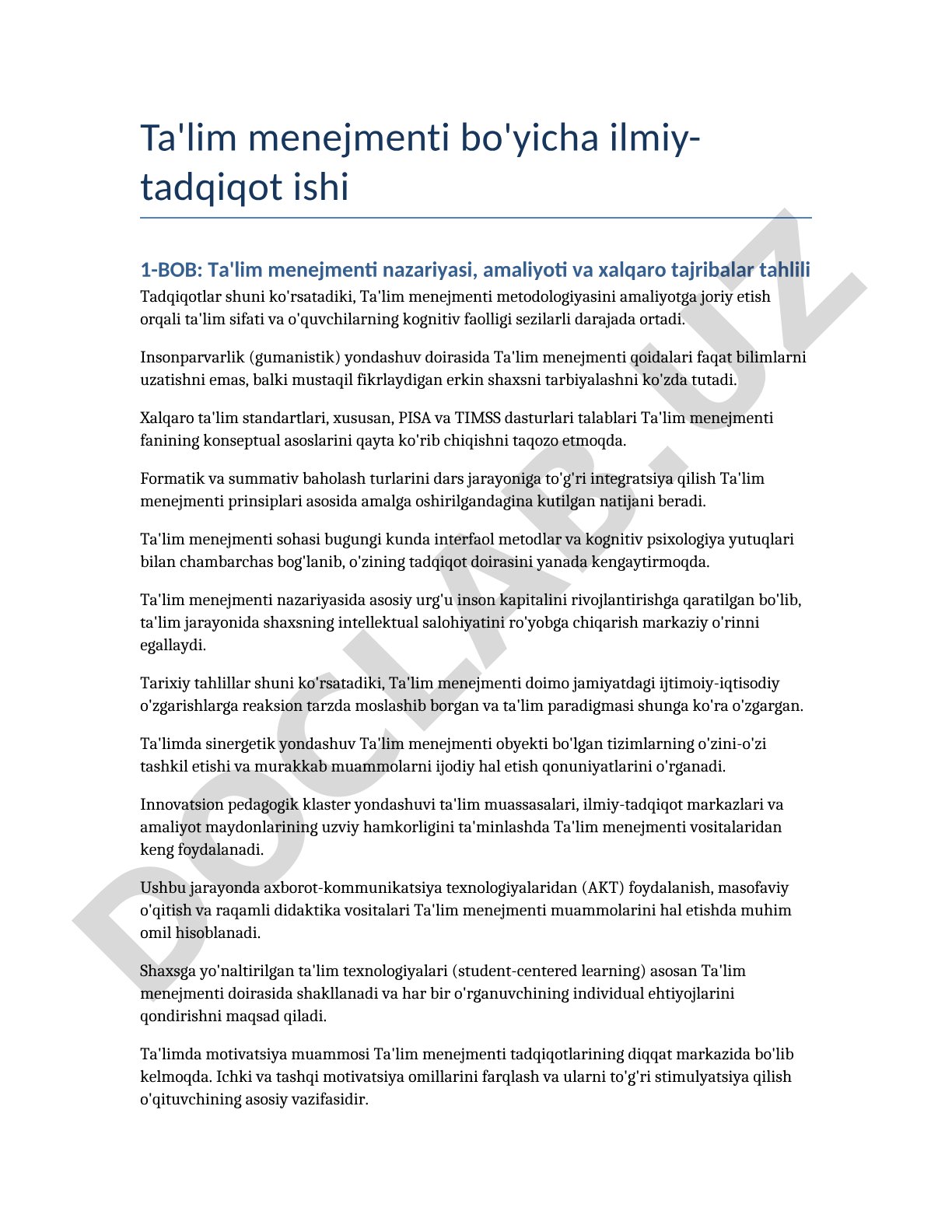 Ta'lim menejmenti nazariyasi, amaliyoti va xalqaro tajribalar tahlili