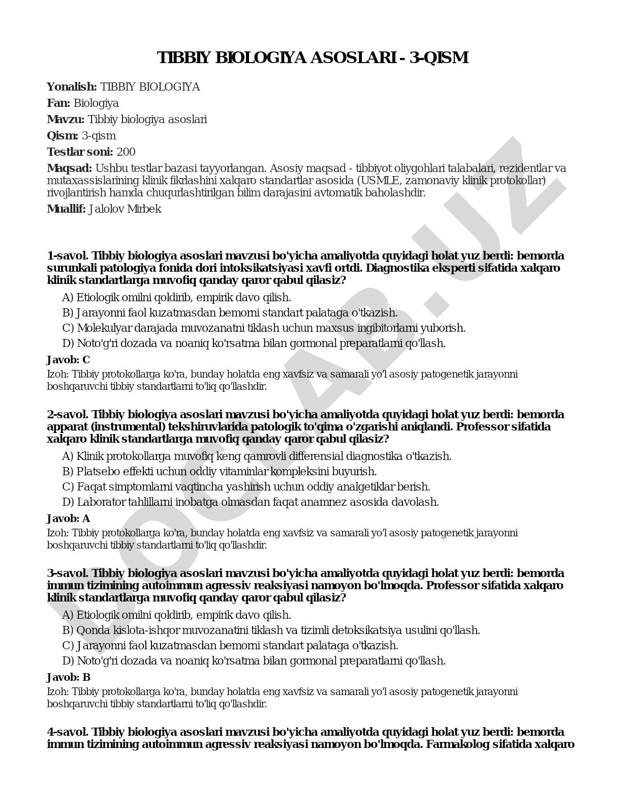 Tibbiy biologiya asoslari - 3-qism