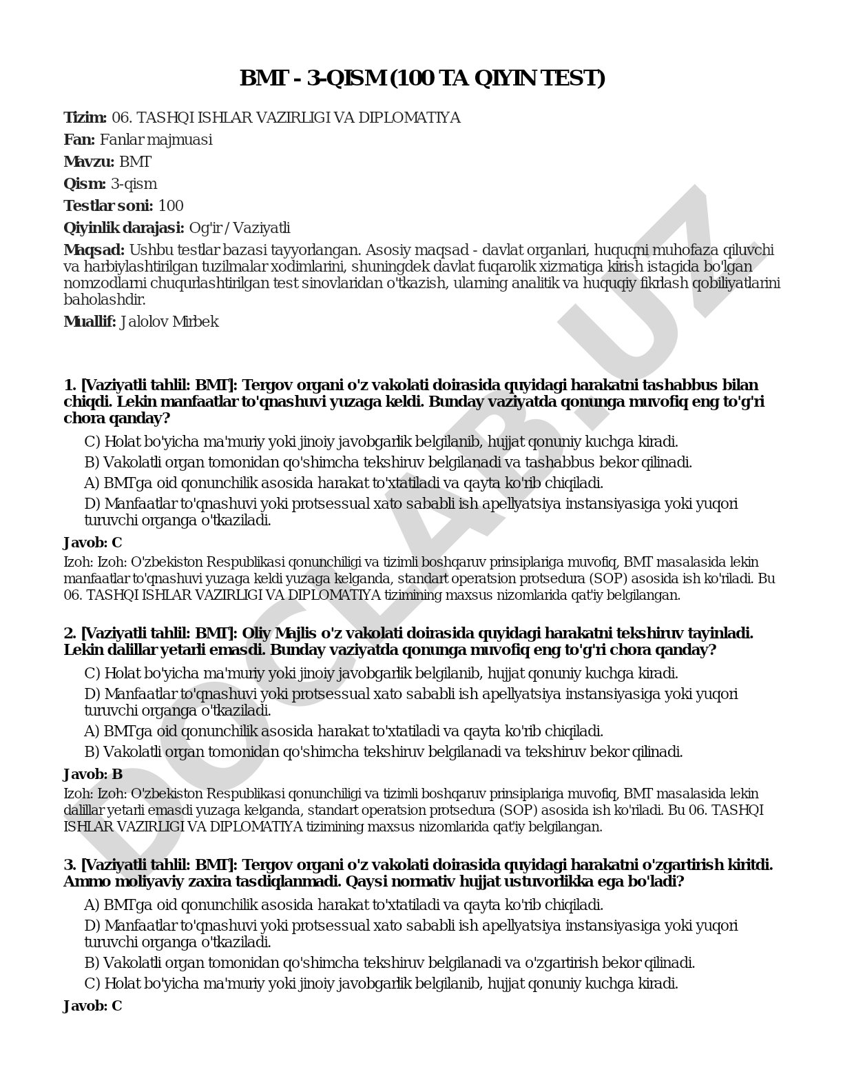 BMT - 3-qism (100 ta qiyin test)