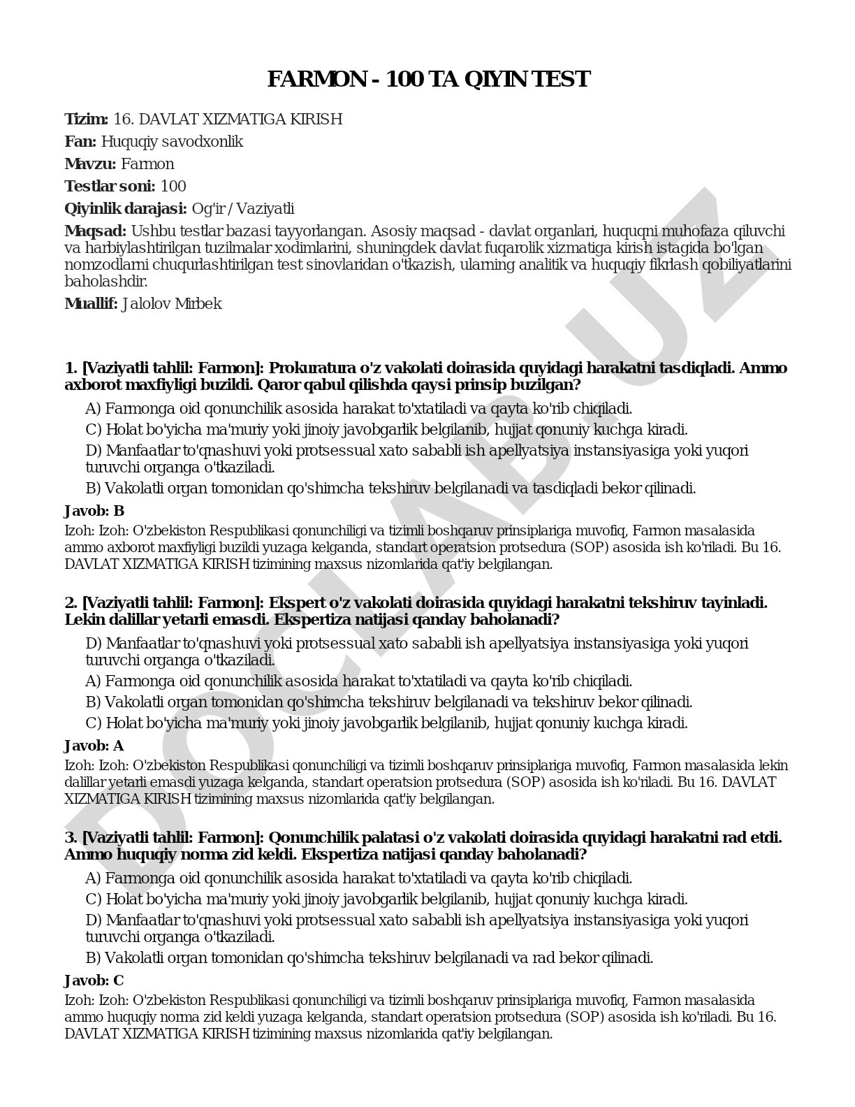 Farmon - 100 ta qiyin test