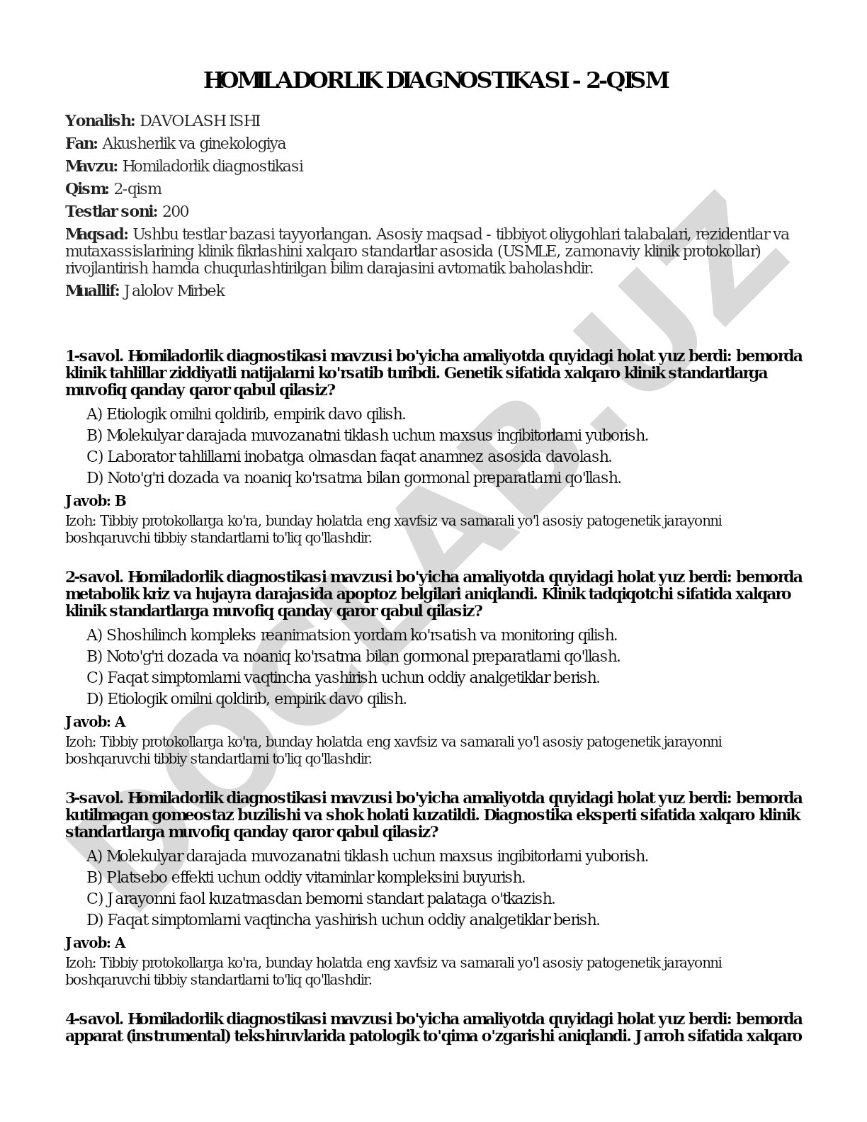 Homiladorlik diagnostikasi - 2-qism