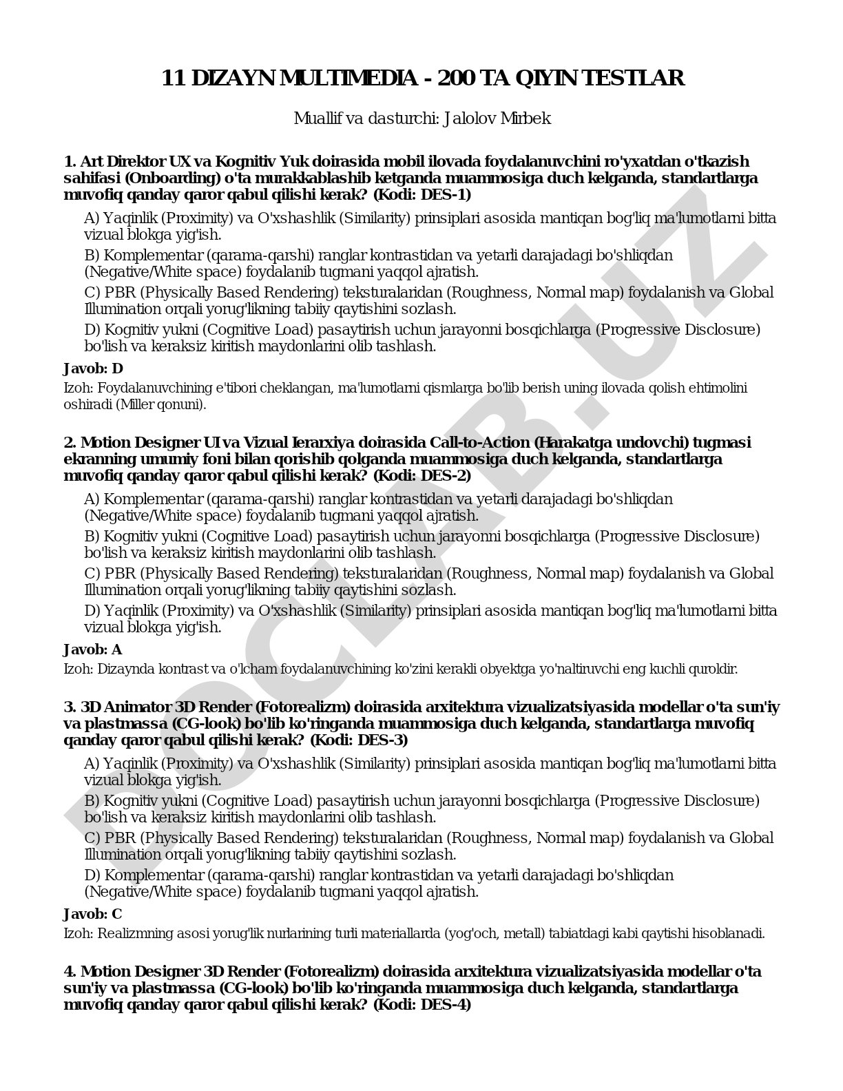 Dizayn multimedia - 200 ta qiyin testlar