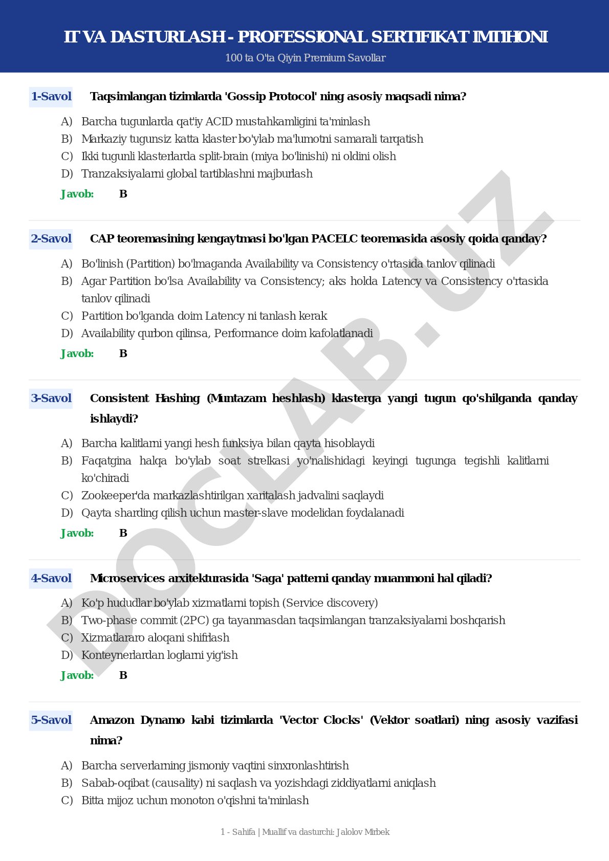 IT va dasturlash - professional sertifikat imtihoni