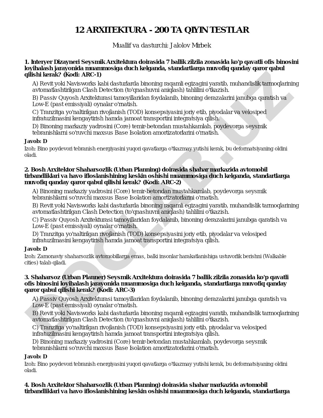 12 Arxitektura - 200 ta qiyin testlar