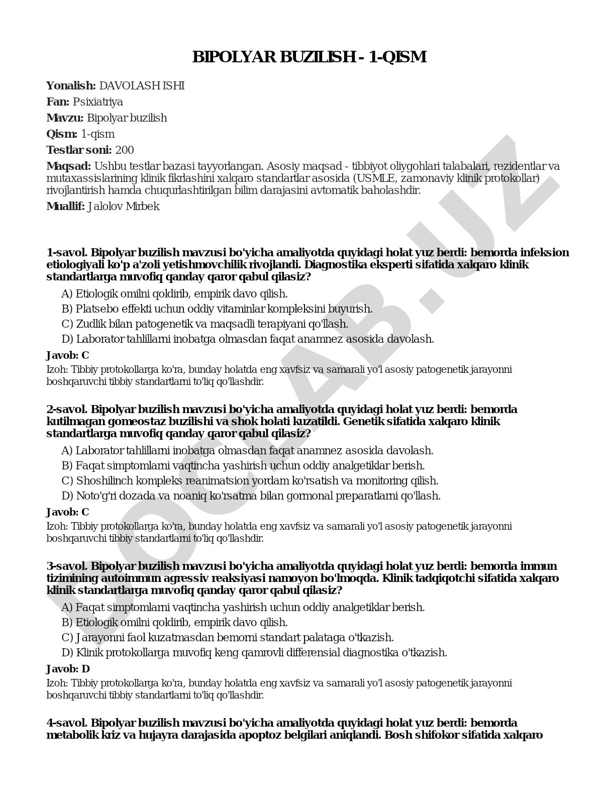 Bipolyar buzilish - 1-qism
