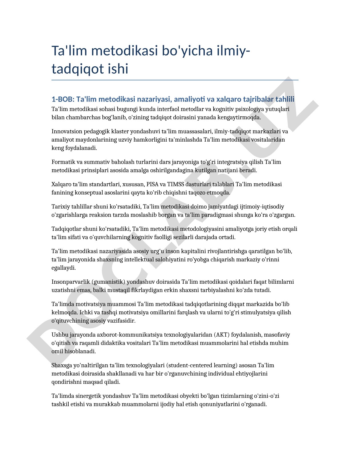 Ta'lim metodikasi nazariyasi, amaliyoti va xalqaro tajribalar tahlili