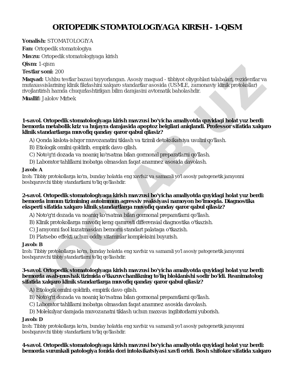 Ortopedik stomatologiyaga kirish - 1-qism