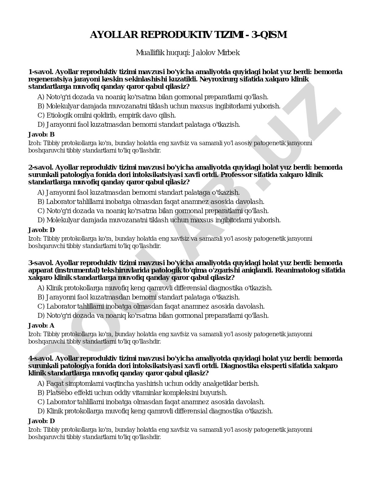 Ayollar reproduktiv tizimi - 3-qism