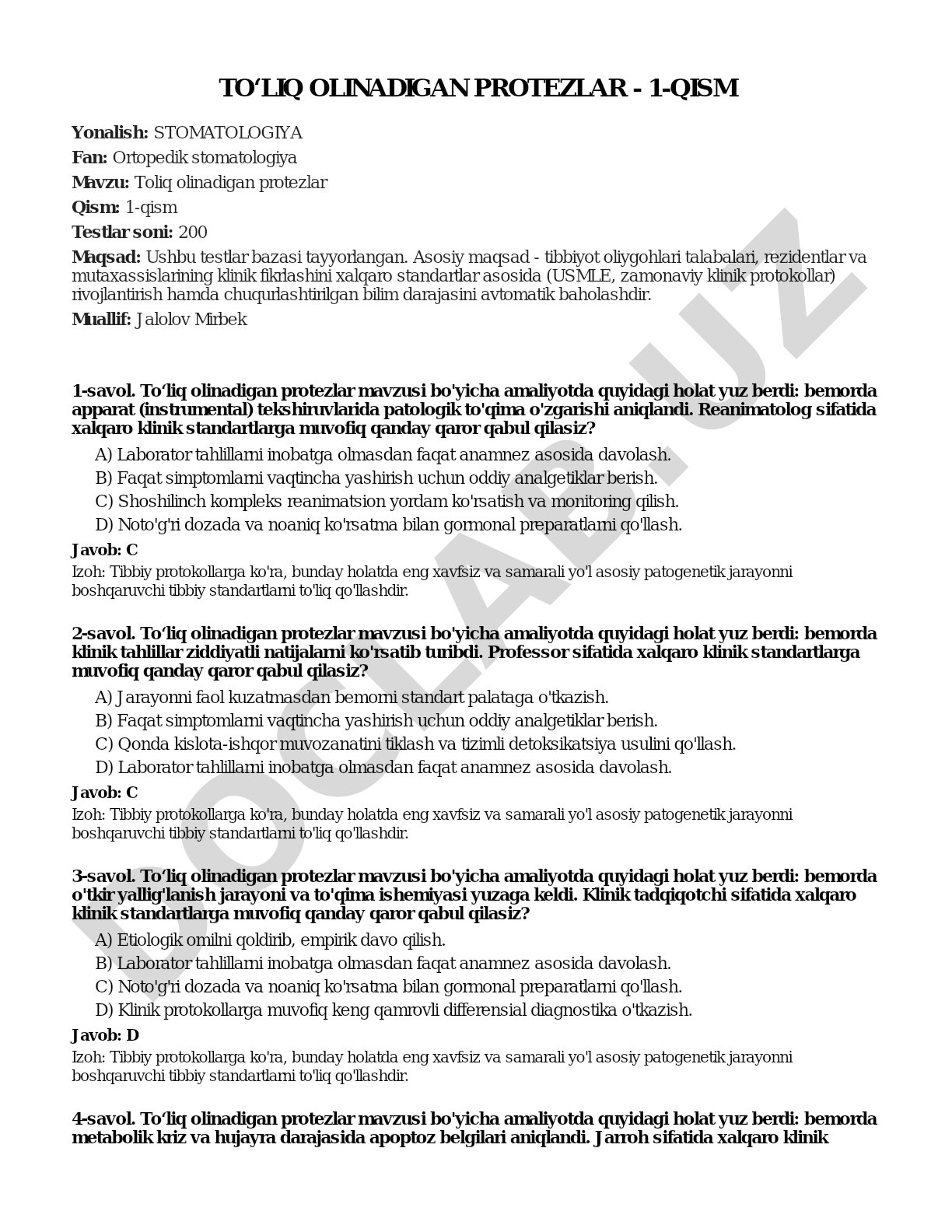 To'liq olinadigan protezlar - 1-qism