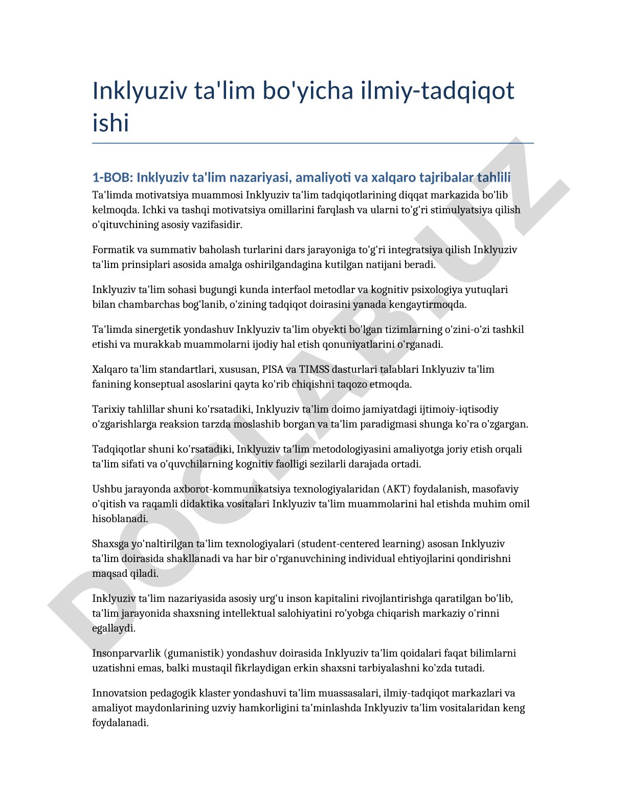 Inklyuziv ta'lim nazariyasi, amaliyoti va xalqaro tajribalar tahlili