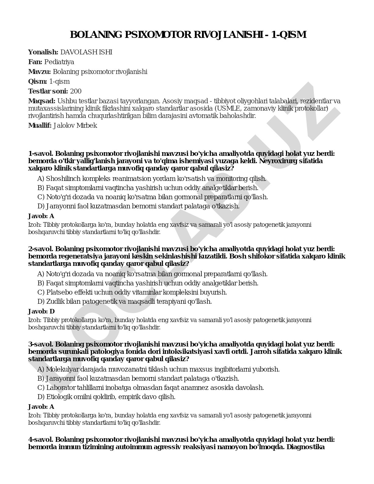 Bolaning psixomotor rivojlanishi