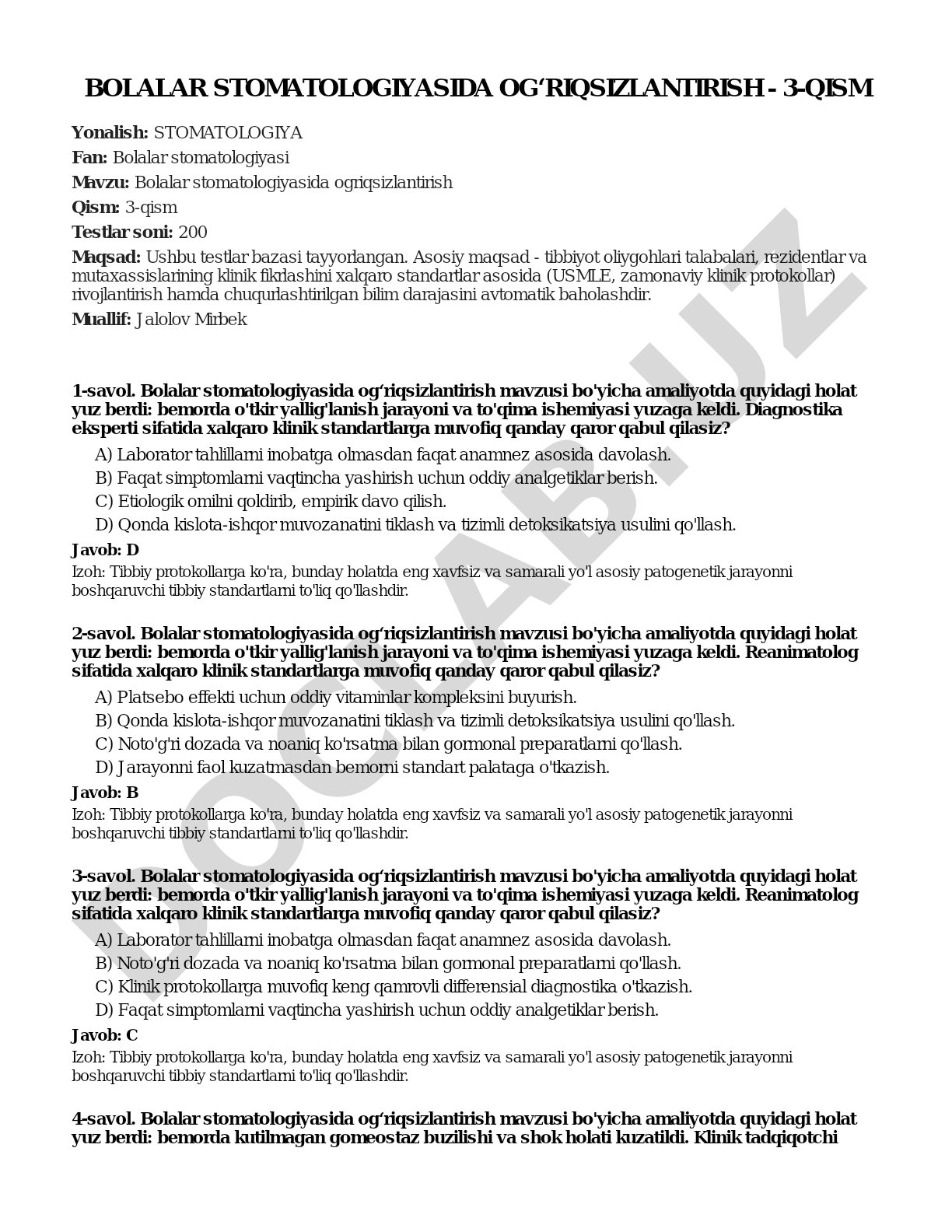 Bolalar stomatologiyasida og'riqsizlantirish - 3-qism