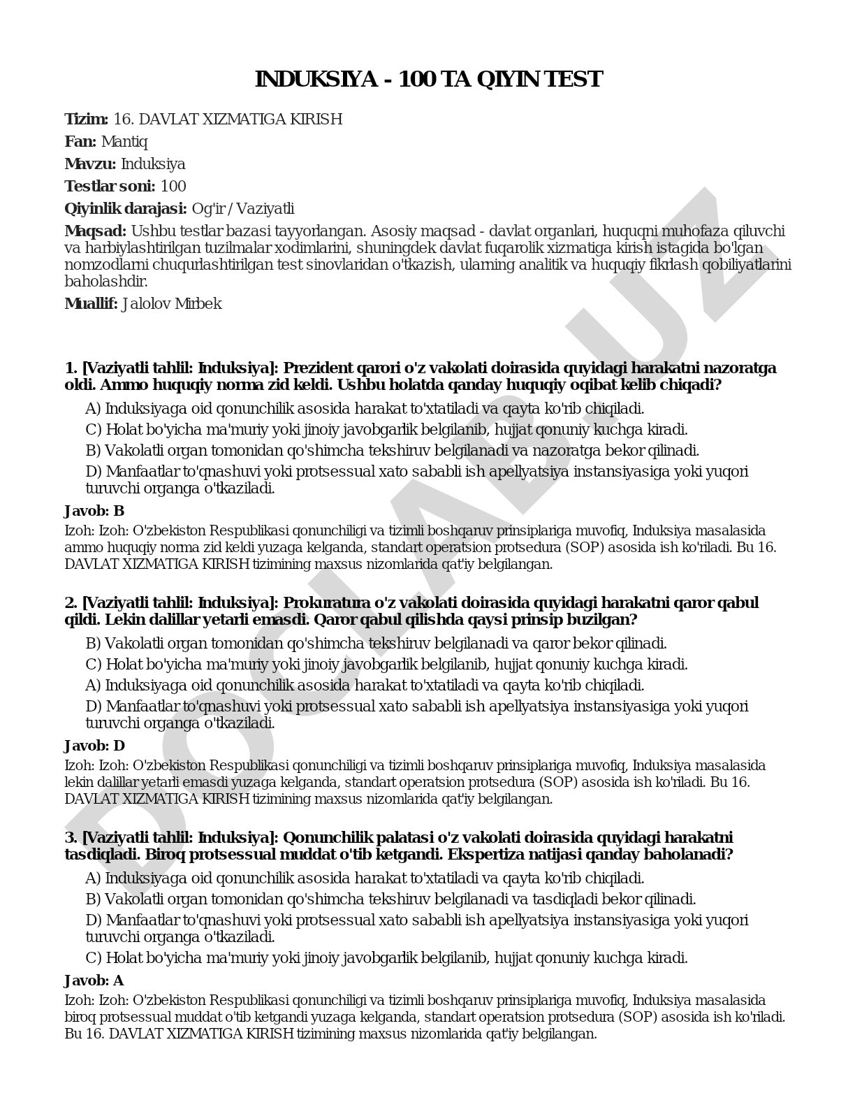 Induksiya - 100 ta qiyin test