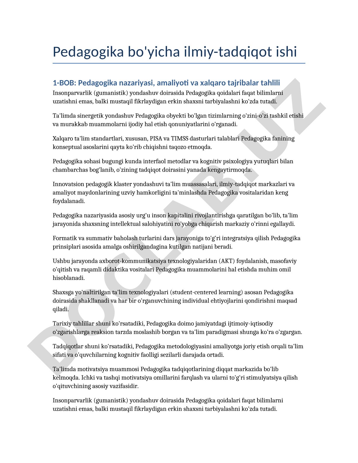 Pedagogika nazariyasi, amaliyoti va xalqaro tajribalar tahlili