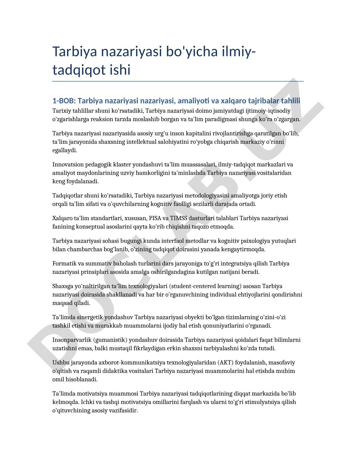 Tarbiya nazariyasi bo'yicha ilmiy-tadqiqot ishi