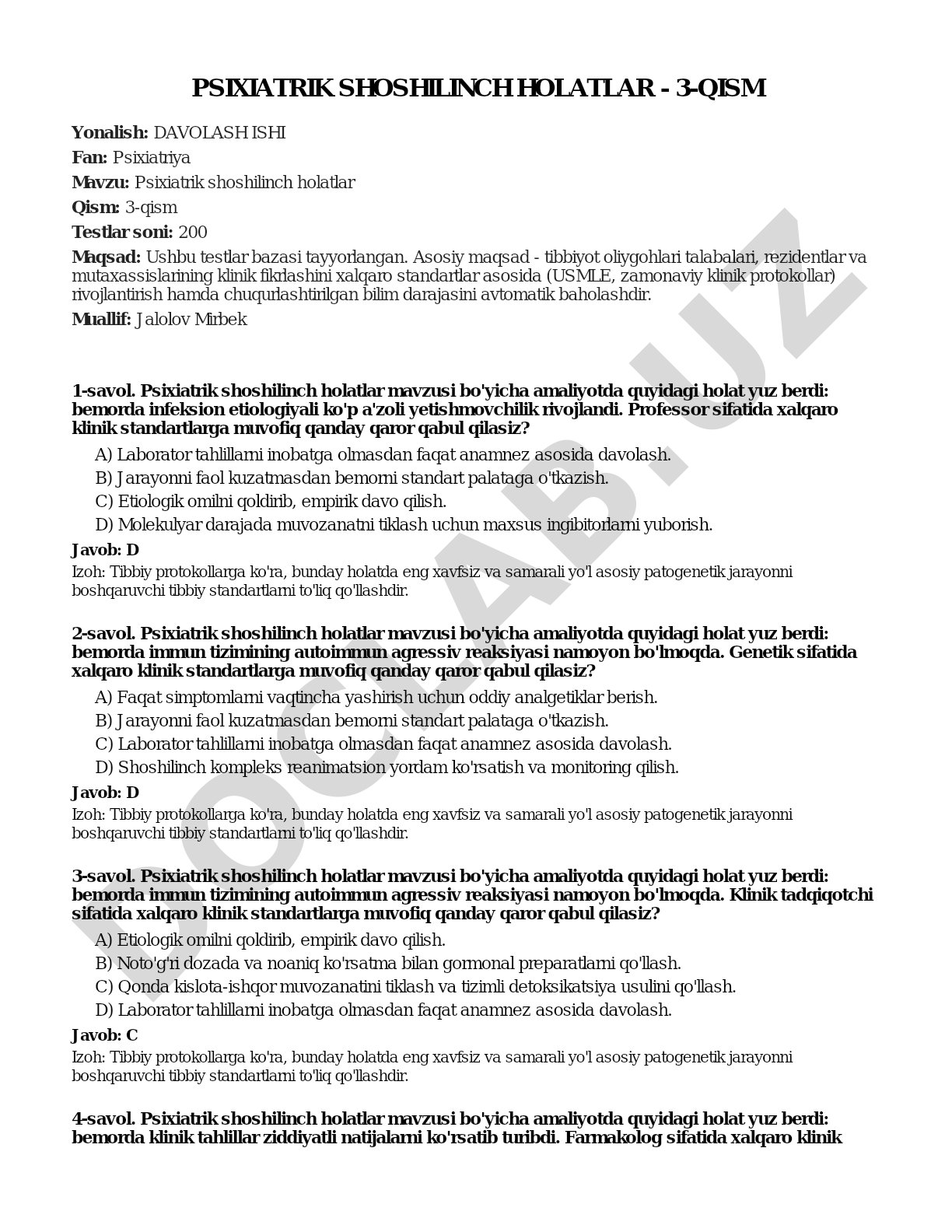 Psixiatrik shoshilinch holatlar - 3-qism