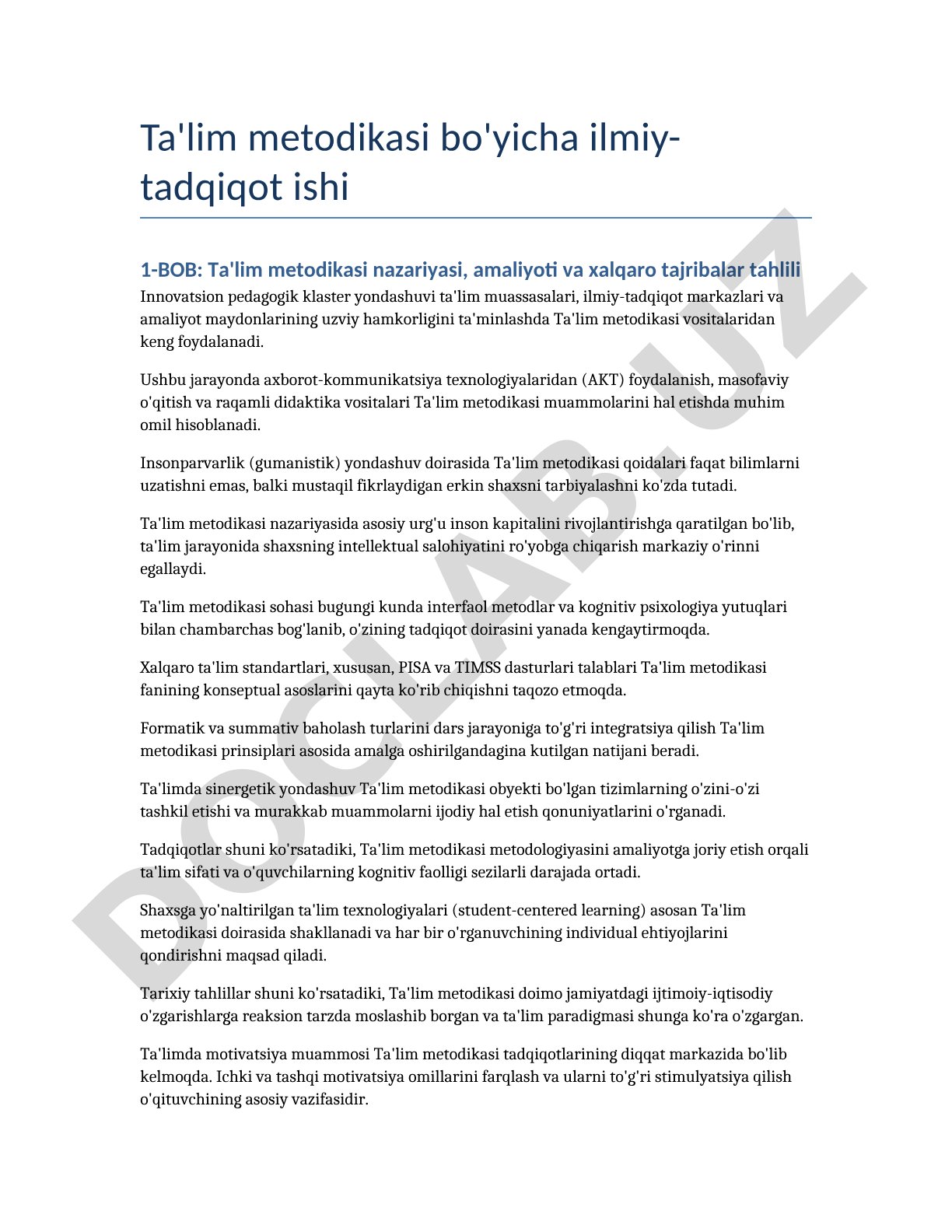 Ta'lim metodikasi nazariyasi, amaliyoti va xalqaro tajribalar tahlili