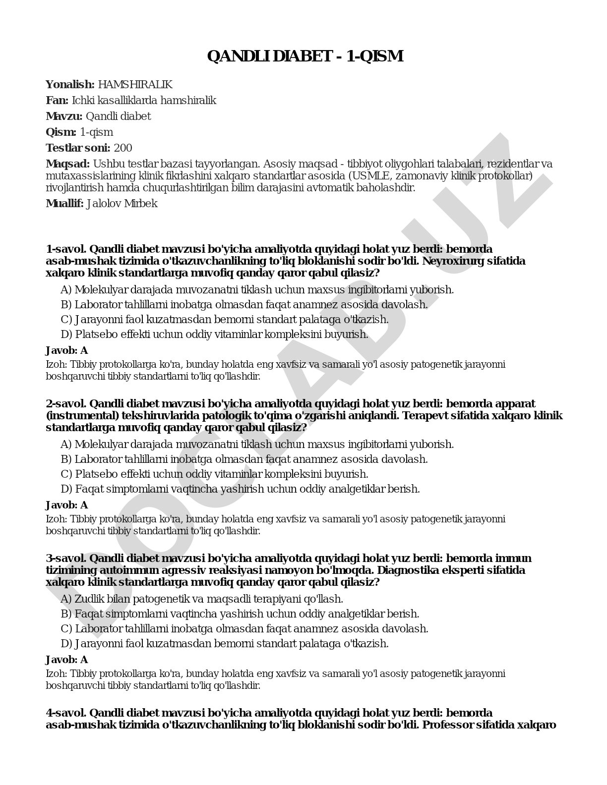 Qandli diabet - 1-qism