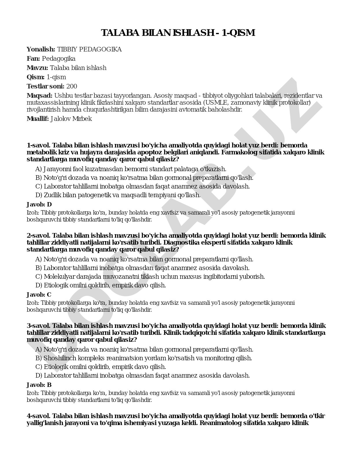 Talaba bilan ishlash - 1-qism