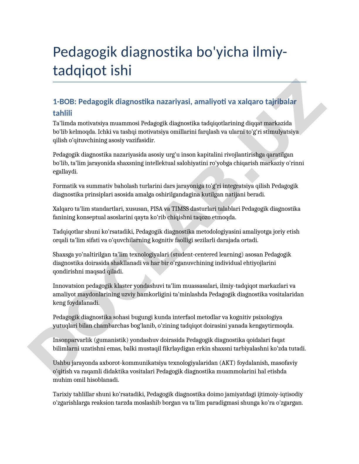 Pedagogik diagnostika bo'yicha ilmiy-tadqiqot ishi