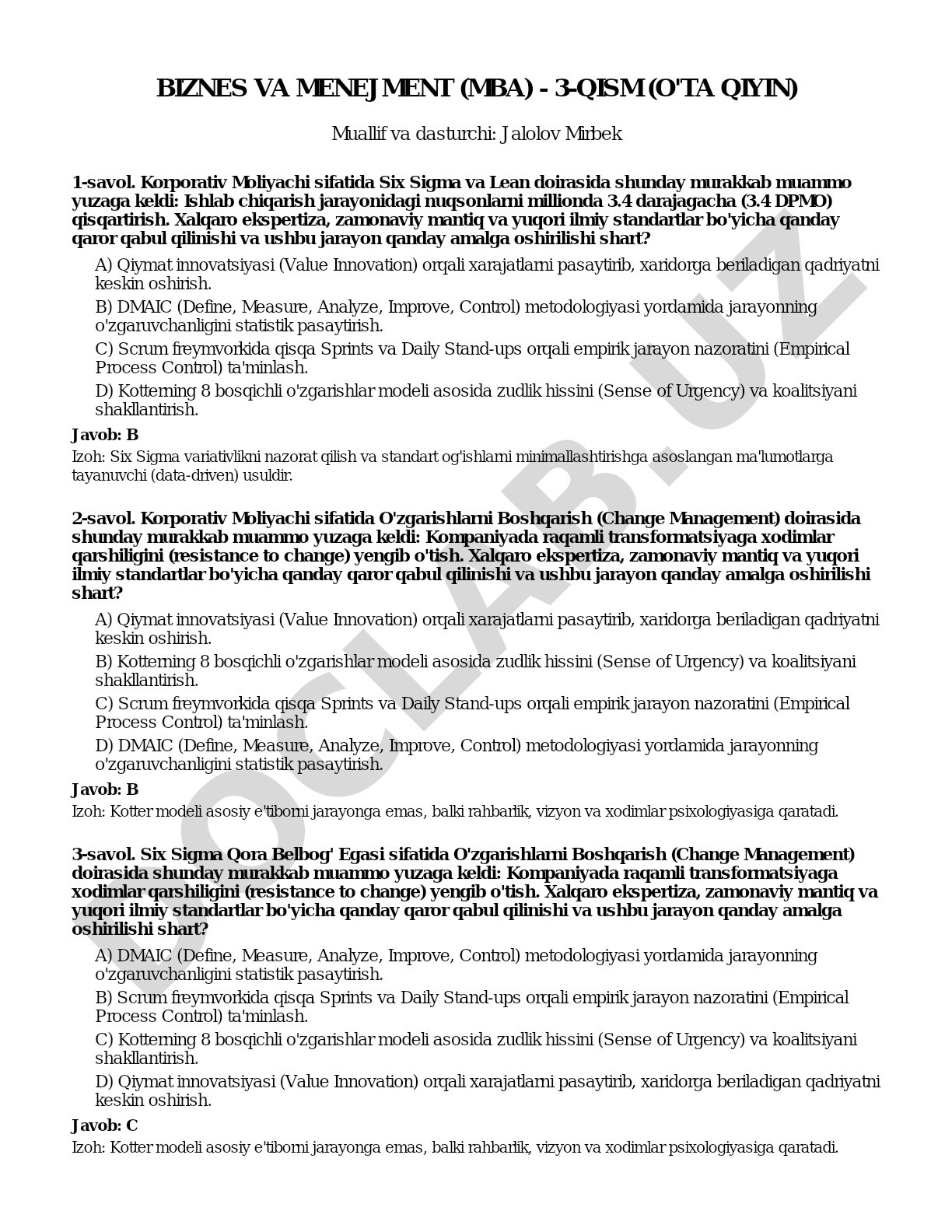 Biznes va menejment (MBA) - 3-qism (O'ta qiyin)