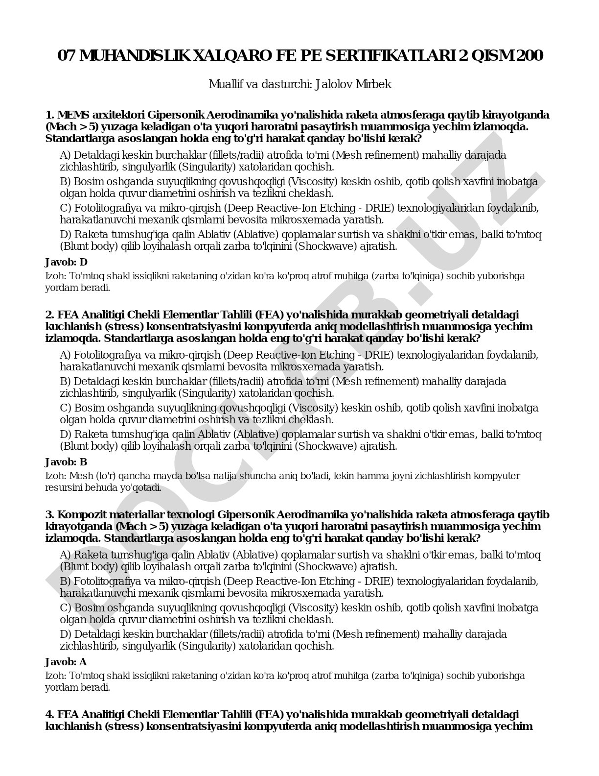 Muhandislik xalqaro FE PE sertifikatlari 2 qism 200