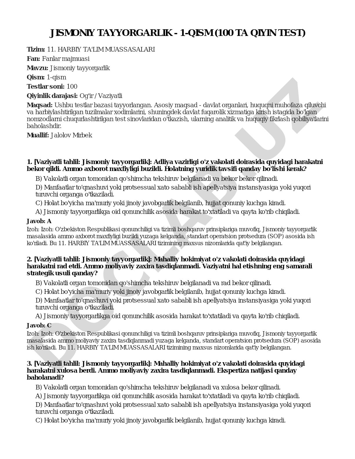 Jismoniy tayyorgarlik - 1-qism (100 ta qiyin test)