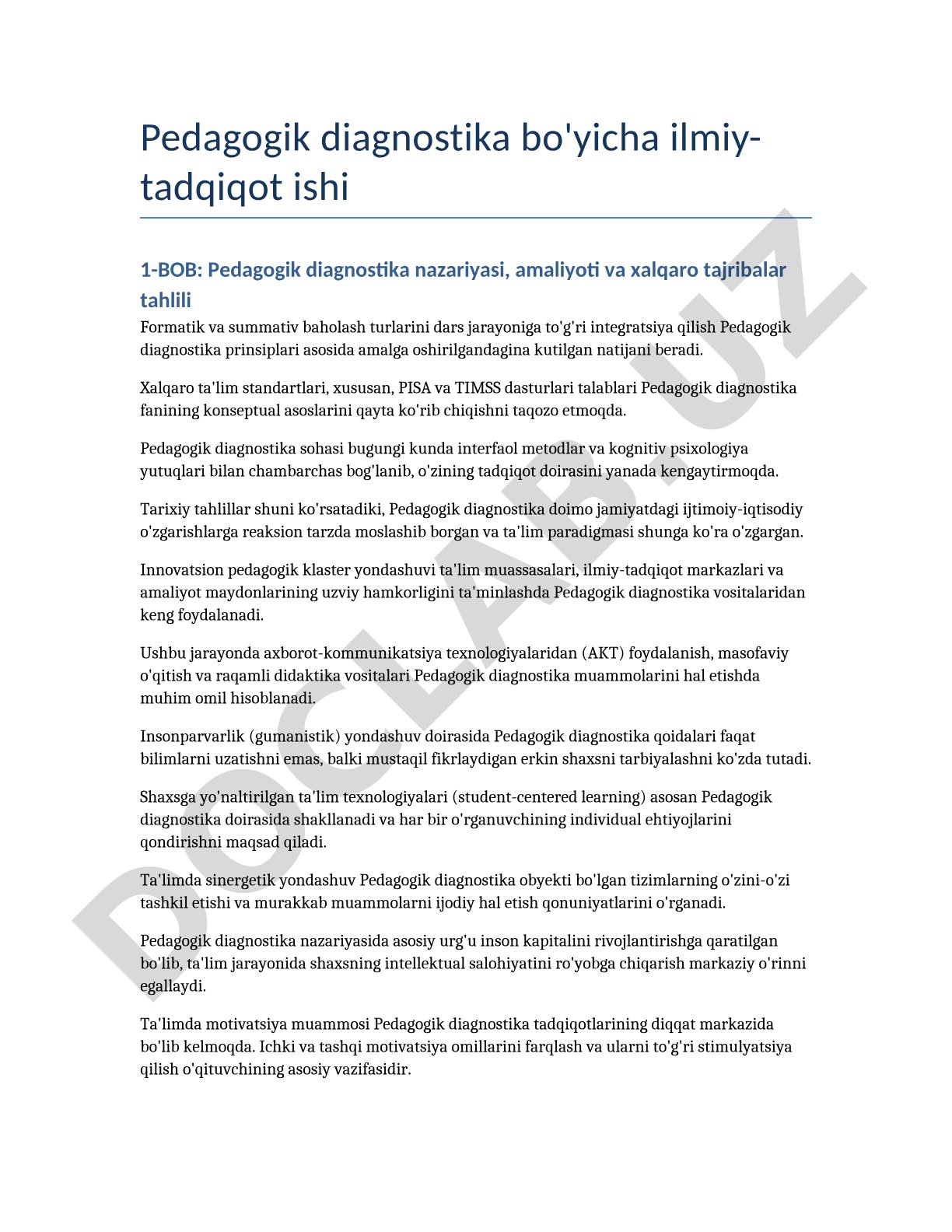 Pedagogik diagnostika bo'yicha ilmiy-tadqiqot ishi