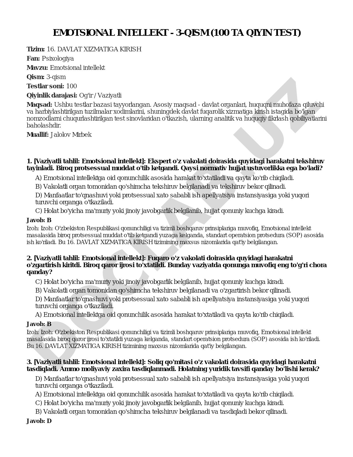 Emotsional intellekt - 3-qism (100 ta qiyin test)