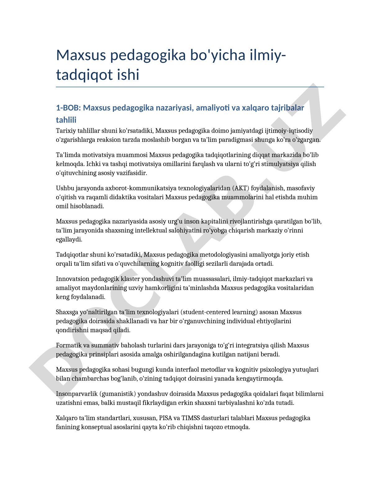 Maxsus pedagogika nazariyasi, amaliyoti va xalqaro tajribalar tahlili