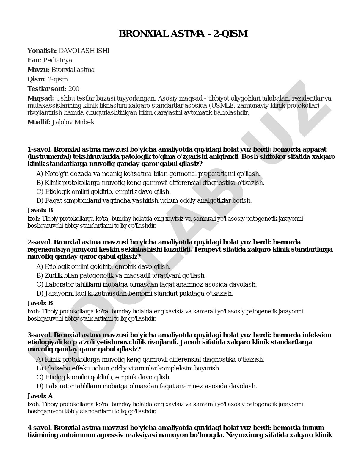 Bronxial astma - 2-qism